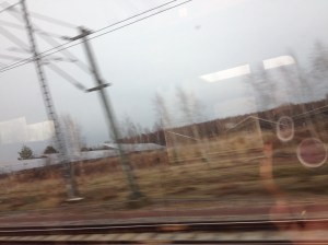 Solar energy farm, from a moving train