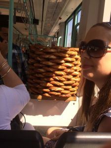 A huge stack of simit on the tram! J was *trying* not to be tempted, but they smelled so good!
